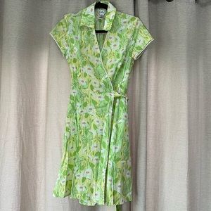 Lilly Pulitzer Green Wrap Shirt Dress. White Tag. Butterflies